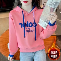 Gafu with hat-necked womens autumn and winter style Thickened Warm Design Sensation letters embroidered with two short blouses jacket