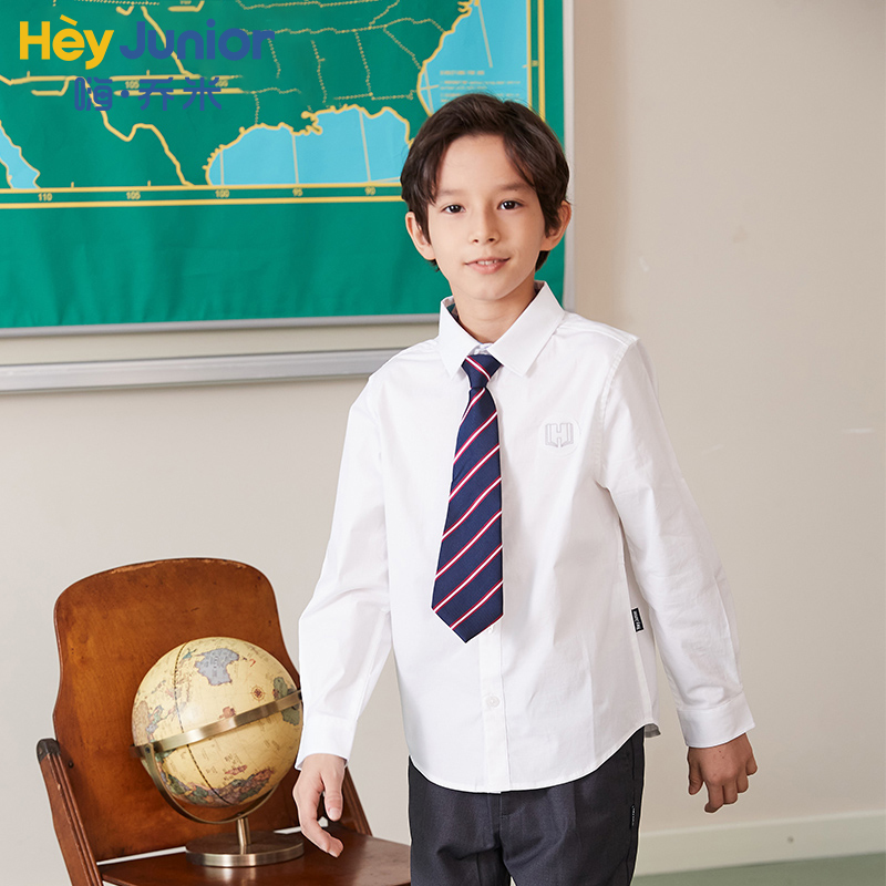 HeyJunior校服2025春秋新款jk制服表演衬衣男女儿童装长袖白衬衫 - 图2