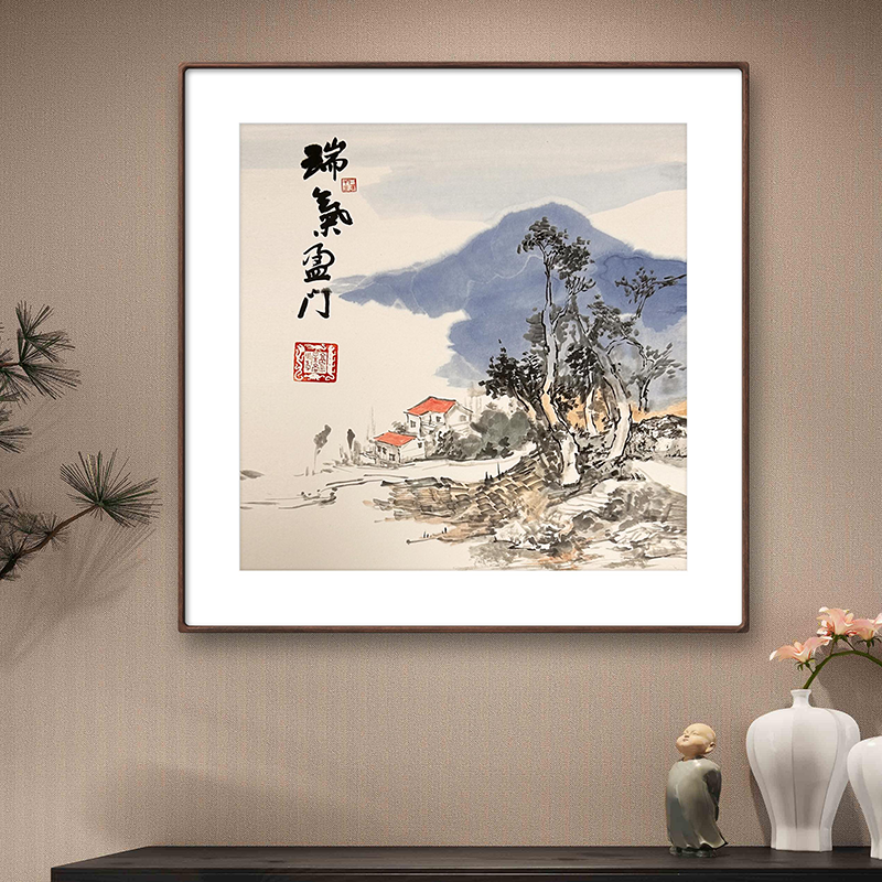 15年老店【瑞气盈门】手绘国画名人字画真迹客厅餐厅装饰画山水画-图0