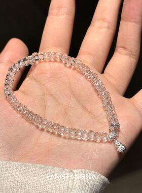 方糖家 爆闪！天然双A净体算盘直切刻面白水晶纯银葫芦手串手链女