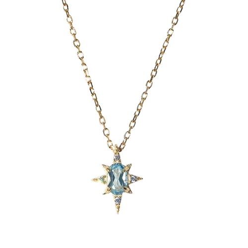 《人海星芒》薾曼轻奢复古蓝托帕石项链银镀金宝石简约锁骨链礼物