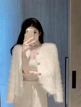 White Water Mink Fleece Knit Cardigan Girl Spring Dress 2023 New Small Subshort Relaxation Superior Sweater Jacket