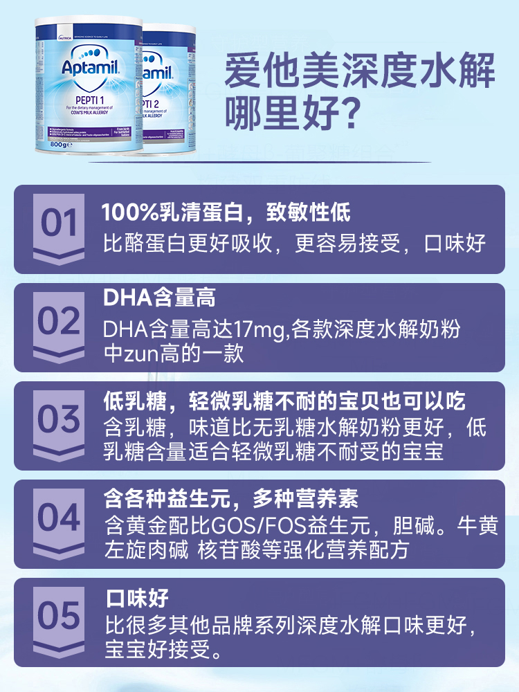 2025-3月英国APTAMIL Pepti深度水解奶粉1段 0-6个月 800g/罐-图1