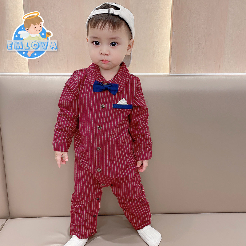 百天宝宝衣服男婴儿春秋红色连体衣 emlova连身衣/爬服/哈衣