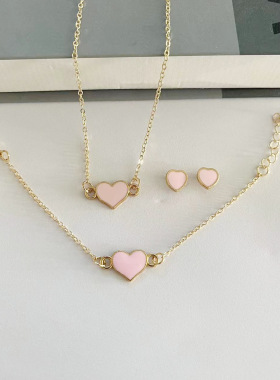 women necklace ladies2026年新款欧美时尚爱心项链套装合金滴油