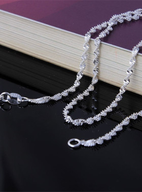 women necklace ladies货源欧美镀银项链珠宝女士水波链吊坠配链