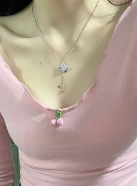 Women Necklace ladies丘比特之心项链女爱心锆石浪漫天使锁骨