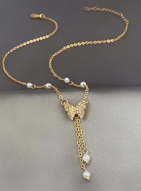 necklace for women时尚个性女士蝴蝶珍珠链欧美锁骨链百搭感小众