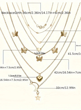 women necklace ladies饰品 创意复古多层蝴蝶流苏吊坠项链 小众