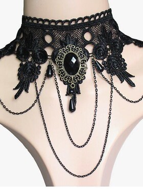 women necklace ladies欧美朋克宽颈饰黑色蕾丝项链 宴会礼服夸张