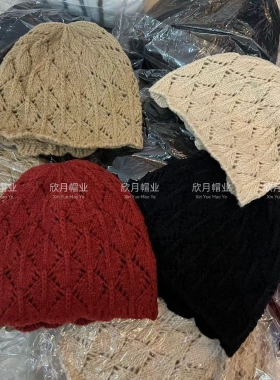 手工钩花复古镂空百搭针织帽女