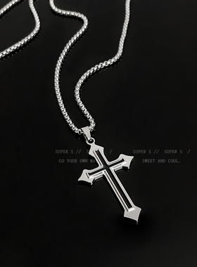 欧美风十字架钛钢长款项链毛衣链