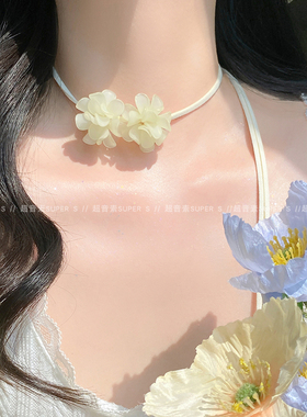 超仙森系山茶花颈链绑带项圈颈带