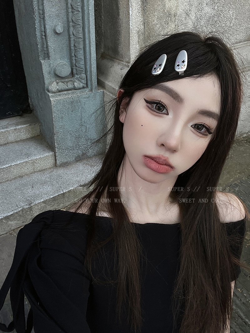 星星磨砂迷你前额小抓夹y2k半扎发一字侧边刘海夹小众设计感发夹_虎窝淘