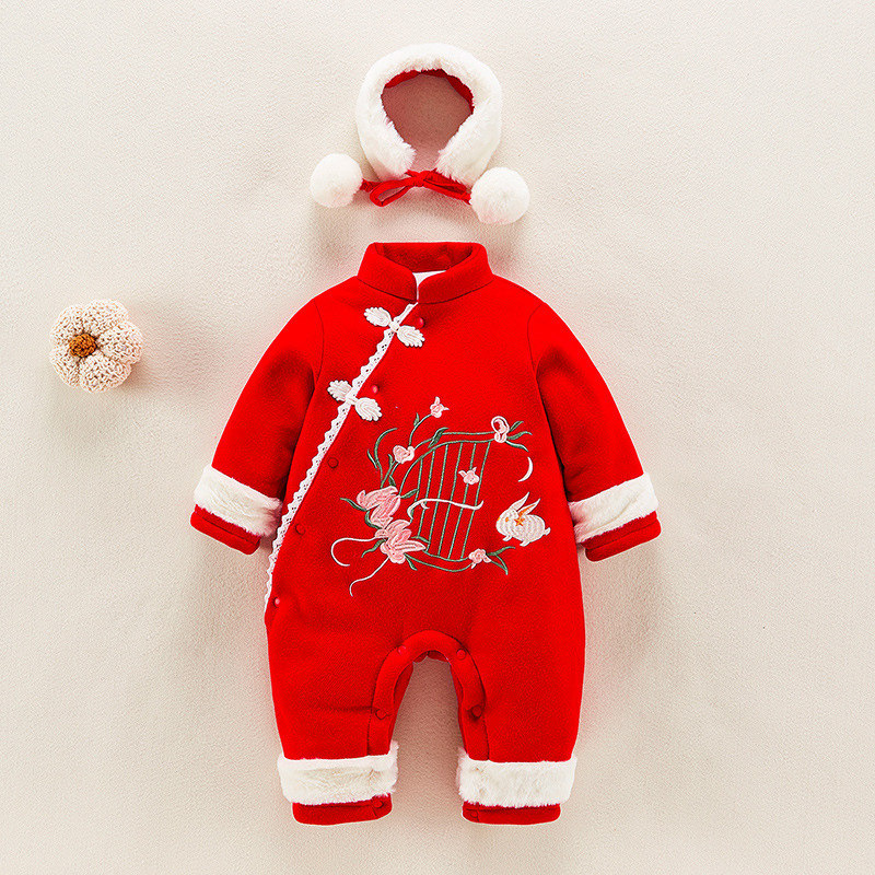 新年装拜年服外出抱衣冬加绒连体衣 乐嘟童连身衣/爬服/哈衣