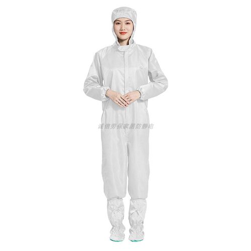 百级净化连帽连体无尘服防静电塑料拉链5MM网格白色洁净室防尘服 - 图3
