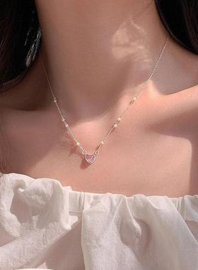 S925 Sterling Silver Love Pearl Necklace Women