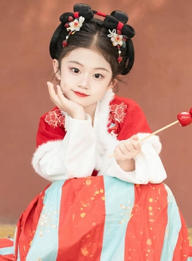 汉服头饰发夹儿童可爱草莓流苏对夹古风中国风边夹汉服发饰红色系