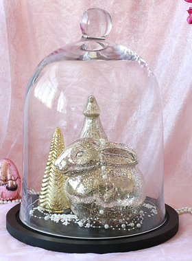 婚鞋玻璃罩藏婚鞋接亲游戏DIY 大号简约水晶铃铛永生花玻璃木底托