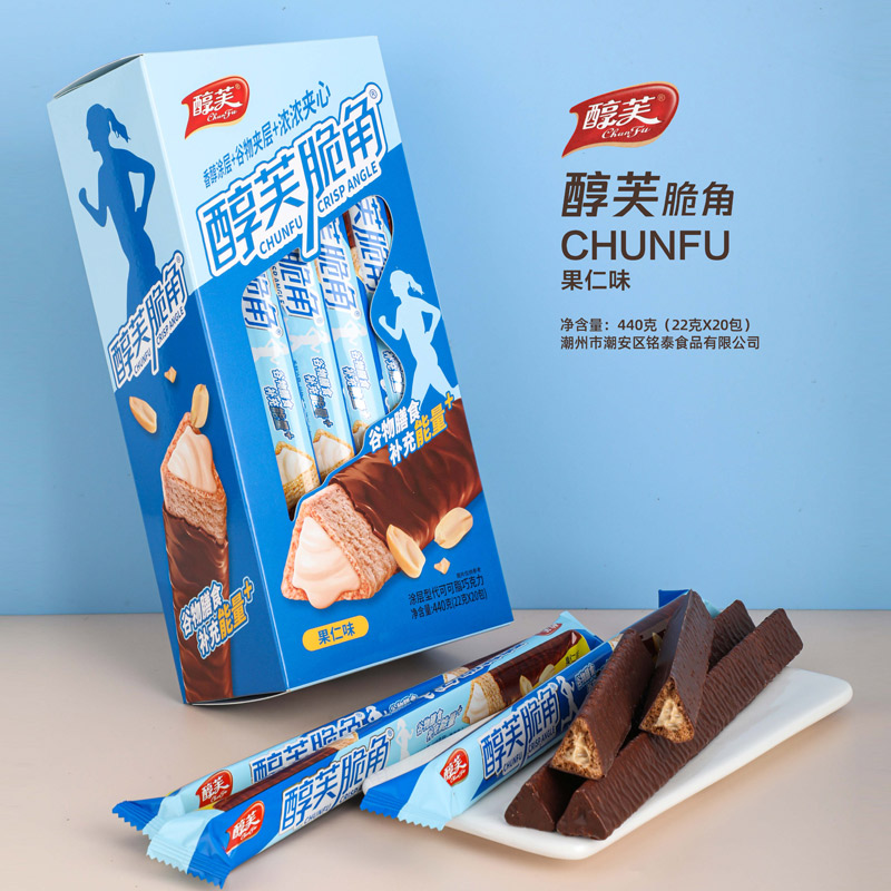 醇芙脆角巧克力涂层果仁夹心三角酥能量棒休闲网红小零食充饥食品 - 图1