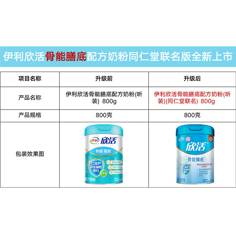 伊利奶粉欣活中老年奶粉骨能膳底800g罐装礼盒高钙营养早餐正品