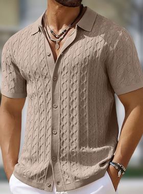 短袖男装欧美时尚针织T恤男士休闲纽扣开衫POLO衫Men's T-shirt