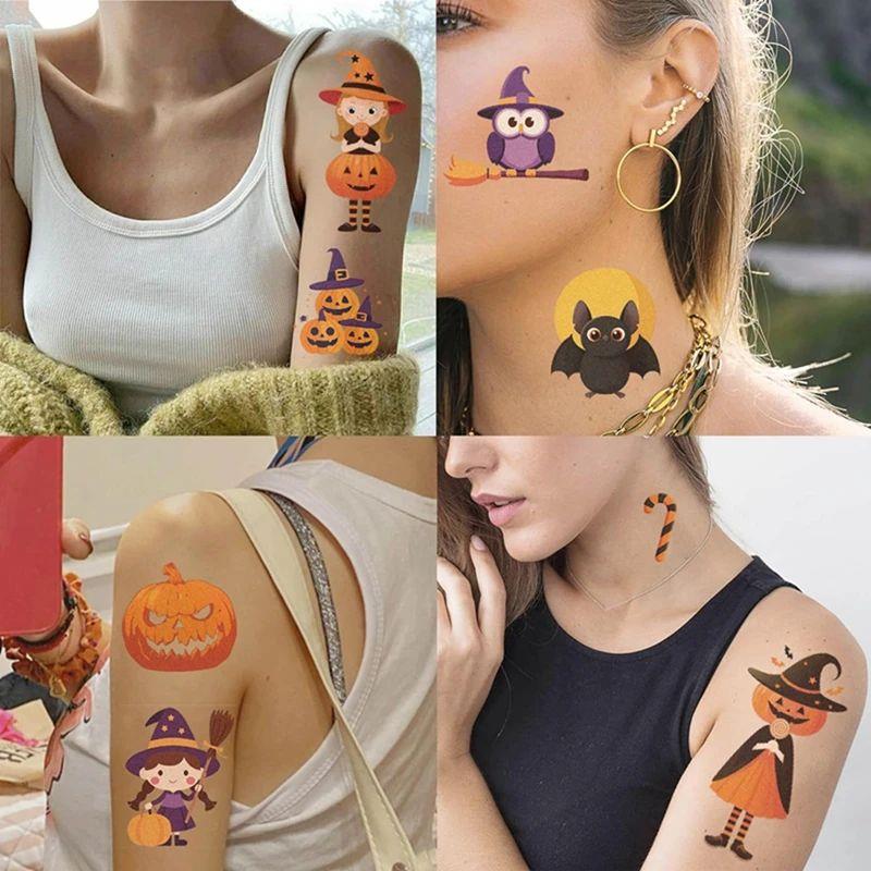 10pcs Halloween Pumpkin Tattoo Stickers Treat Kids Bat Candy - 图1