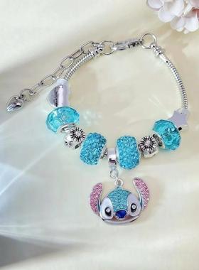 1pc Kawaii Stitch Cartoon Rhinestone Necklace And Bracelet S