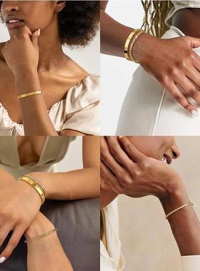 Stackable Gold Bracelets Bangles for Women Girls 14K Gold Pl