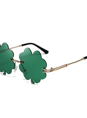 夏季新款防紫外线切边墨镜女潮高级感气质显脸小花朵绿色太阳眼镜