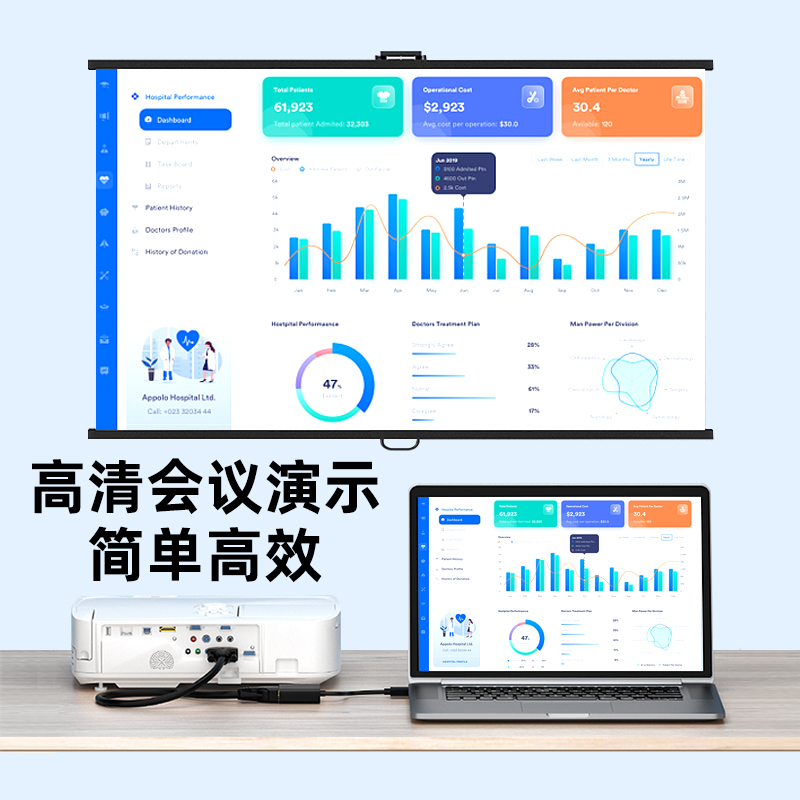 毕亚兹USB3.0转HDMI转换器投影仪高清显示器电视笔记本电脑连接线