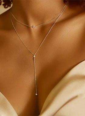 Vintage Gold Color Double Layered Necklace for Women Simple