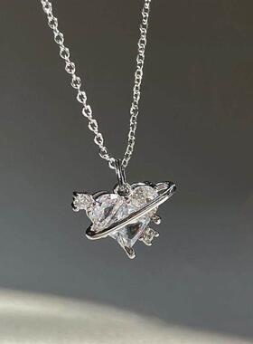 necklace women桃心恋爱星球项链女ins小众甜美粉钻爱心锁骨链