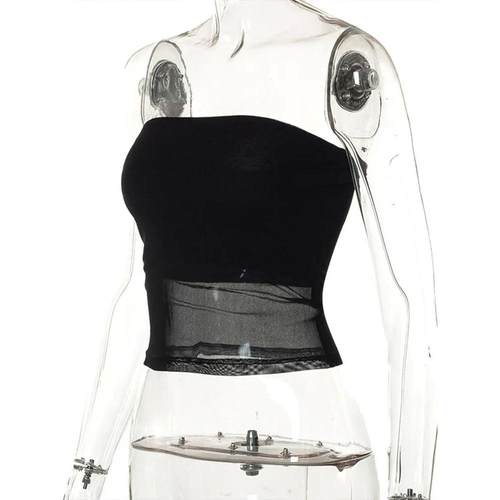 Mesh Corset Black Crop Top Women Patchwork Tube Top Sexy Sle - 图3