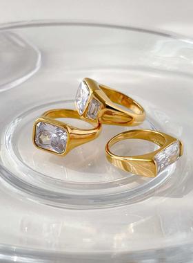 Vintage Simple Large Zircon Ring Women
