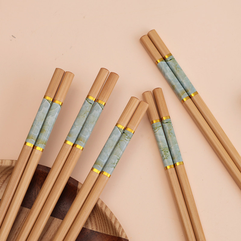 健康楠竹 筷子家用5-10双装成人长防霉一人一筷防滑 家人竹木筷子