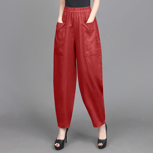 Linen bloomers ຂອງແມ່ຍິງເກົ້າຈຸດ harem pants ຝ້າຍແລະ linen pants