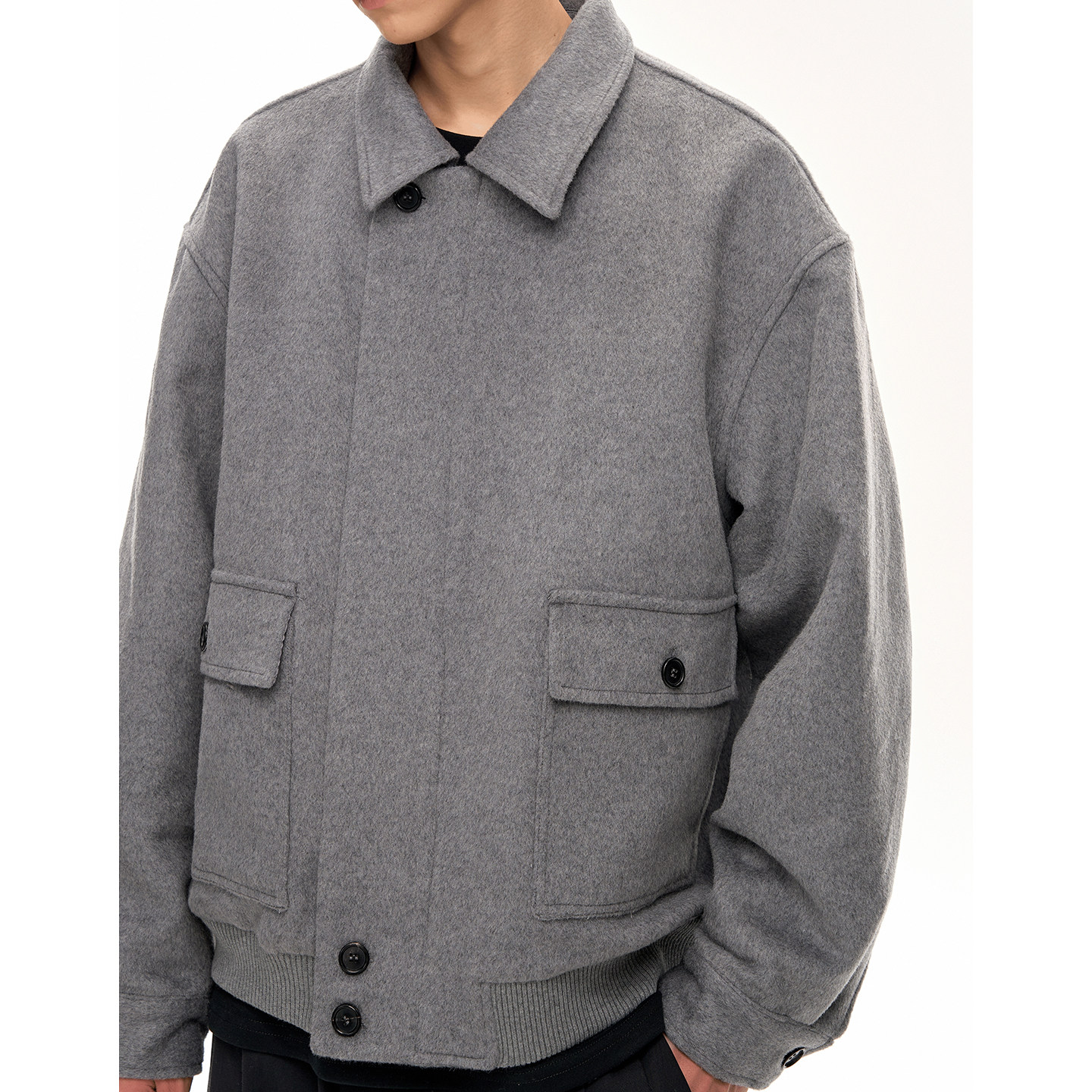 CLIMAX VISION70羊毛混纺双口袋短宽廓形剪裁拉链毛呢外套夹克,淘宝优惠券,粉丝福利购,淘宝优惠卷