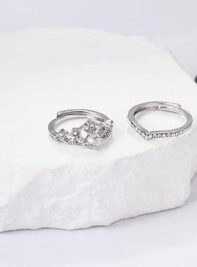 Rings set 2 pieces希音爆款皇冠钻戒结婚对戒开口戒指2件套Ring