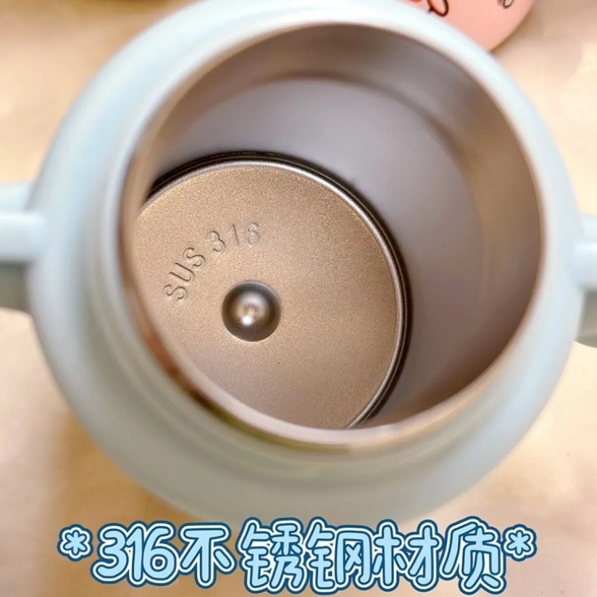优米熊316不锈钢儿童保温杯一杯两用吸管杯手柄背带400ML喝水喝奶,淘宝优惠券,粉丝福利购,淘宝优惠卷