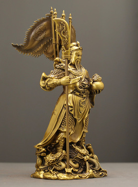 关公关二爷黄铜摆件工艺品九龙关公家居客厅摆件办公室店铺装饰品