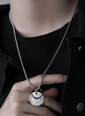 钛钢圆牌戒指嘻哈项链男吊坠