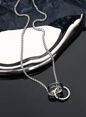 钛钢双环高级感项链男吊坠男士