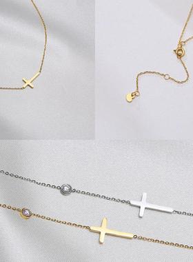 Delicate Petite Sideway Cross Necklaces Pendant Women Stainl