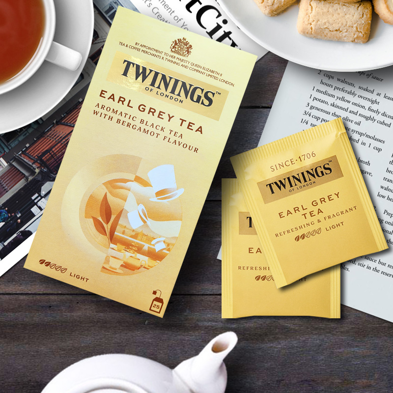 英国TWININGS川宁豪门伯爵红茶25片earl grey英式袋泡茶临期清仓