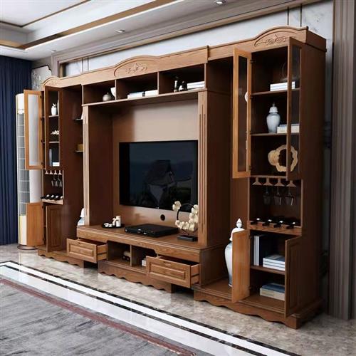 中式实木电视背景柜组合墙柜多功能客厅整体墙酒柜一体书柜音响柜 - 图2