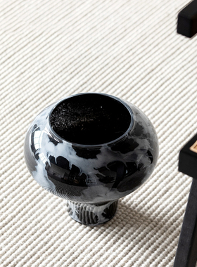新中式复古黑色玻璃花瓶高级感插花装饰摆件中古风法式田园风花器