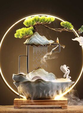 假山雨帘招财流水摆件循环水创意家居客厅玄关喷泉水景装饰礼品