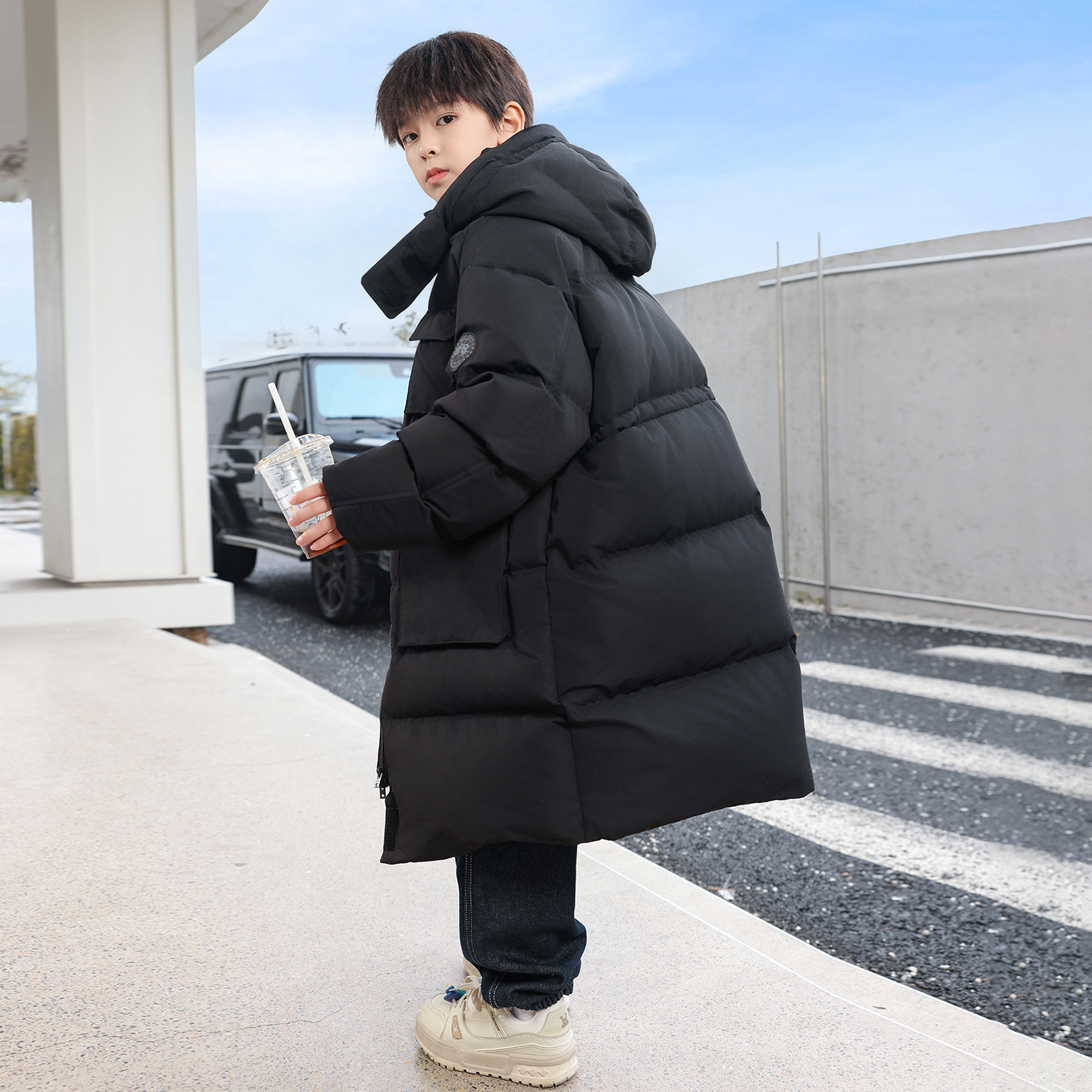 男童冬装长款白鸭绒羽绒服2025新款儿童防寒防水90安心绒三防外套 - 图2