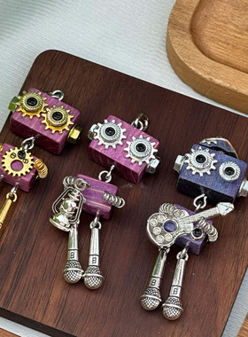 朋克风木质小机器人项链精致潮玩原创手工饰品创意摆摊商品可批发